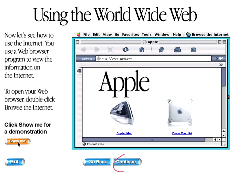 Mac OS 9 Setup: Demonstration of browser usage (1999)